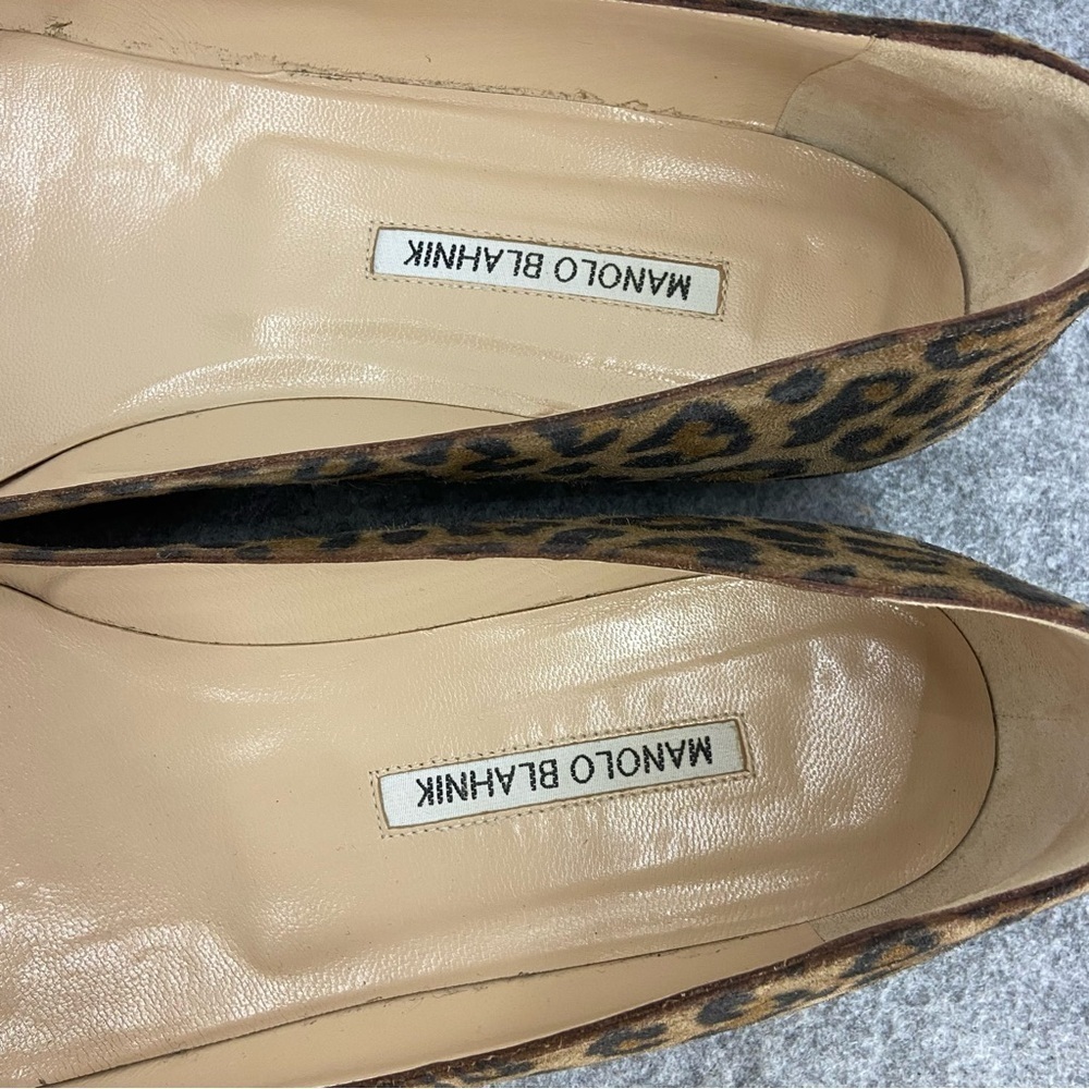 Manolo Blahnik Suede Leopard Print Black Patent Flats Women’s Size 41 - US 9-9.5 - Picture 2 of 13